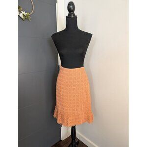 Rickie Freeman‎ Teri Jon Orange Tweed Pencil Skirt with Pleated Hem - 8